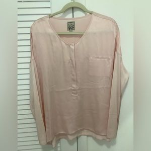 Go silk petal pink mixed media blouse